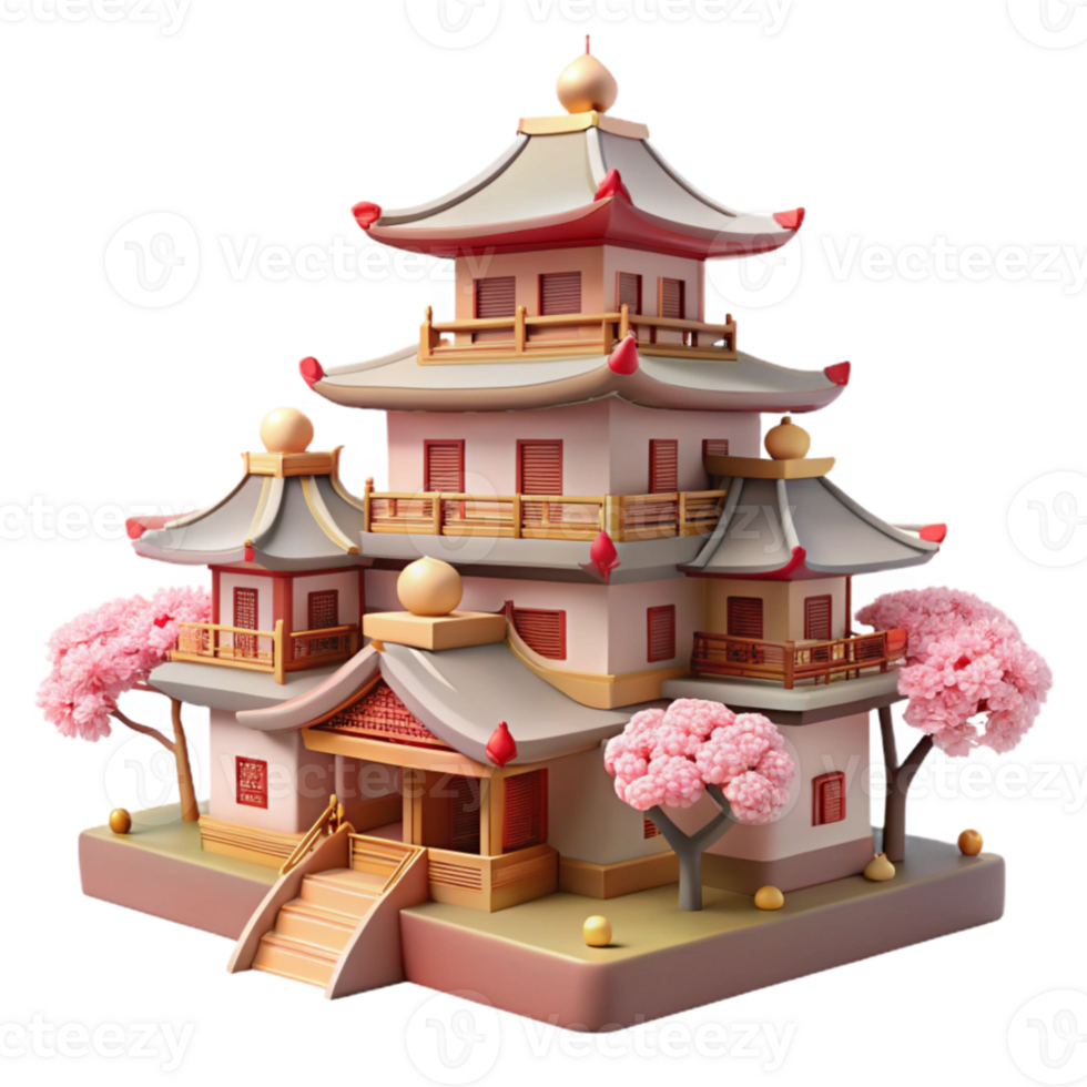 dramatic creative A traditional Japanese castle, intricate details, cherry blossoms in the foreground, soft spring light 4K png