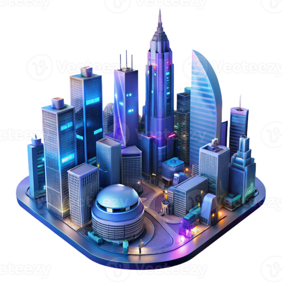 magnificent abstract A futuristic cityscape at night, towering skyscrapers with holographic advertisements, flying vehicles weaving through the neon lit streets, rendered in a cyberpunk art style... png
