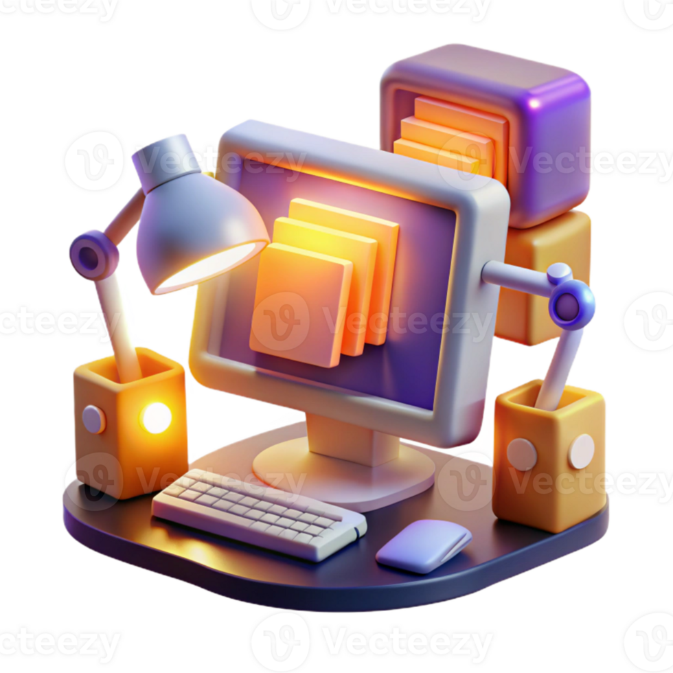 magnificent abstract A vintage computer monitor displaying complex code, surrounded by scattered floppy disks and punch cards, illuminated by the warm glow of a desk lamp. Retrofuturistic style 4K png