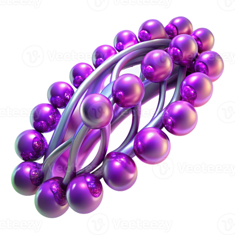 wonderful vintage A swarm of nanobots forming the shape of a DNA double helix, glowing with an iridescent sheen, lit by a pulsating purple light. Biopunk style detailed png