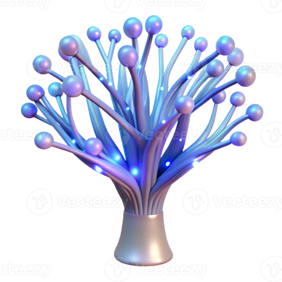 vibrant classic A bioluminescent tree with branches made of fiber optic cables, softly glowing in a dark forest, dreamy and ethereal lighting. Fantasy, bioluminescence style original png
