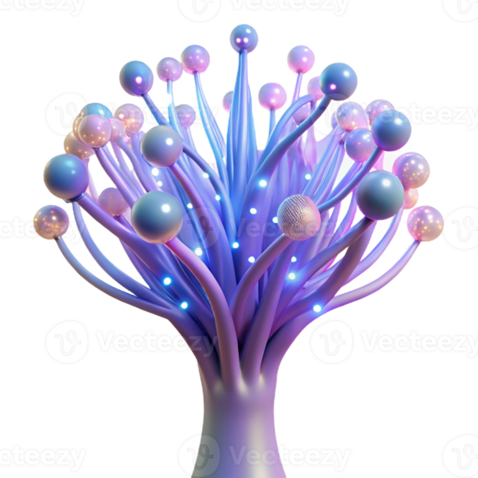 elegant classic A bioluminescent tree with branches made of fiber optic cables, softly glowing in a dark forest, dreamy and ethereal lighting. Fantasy, bioluminescence style authentic png