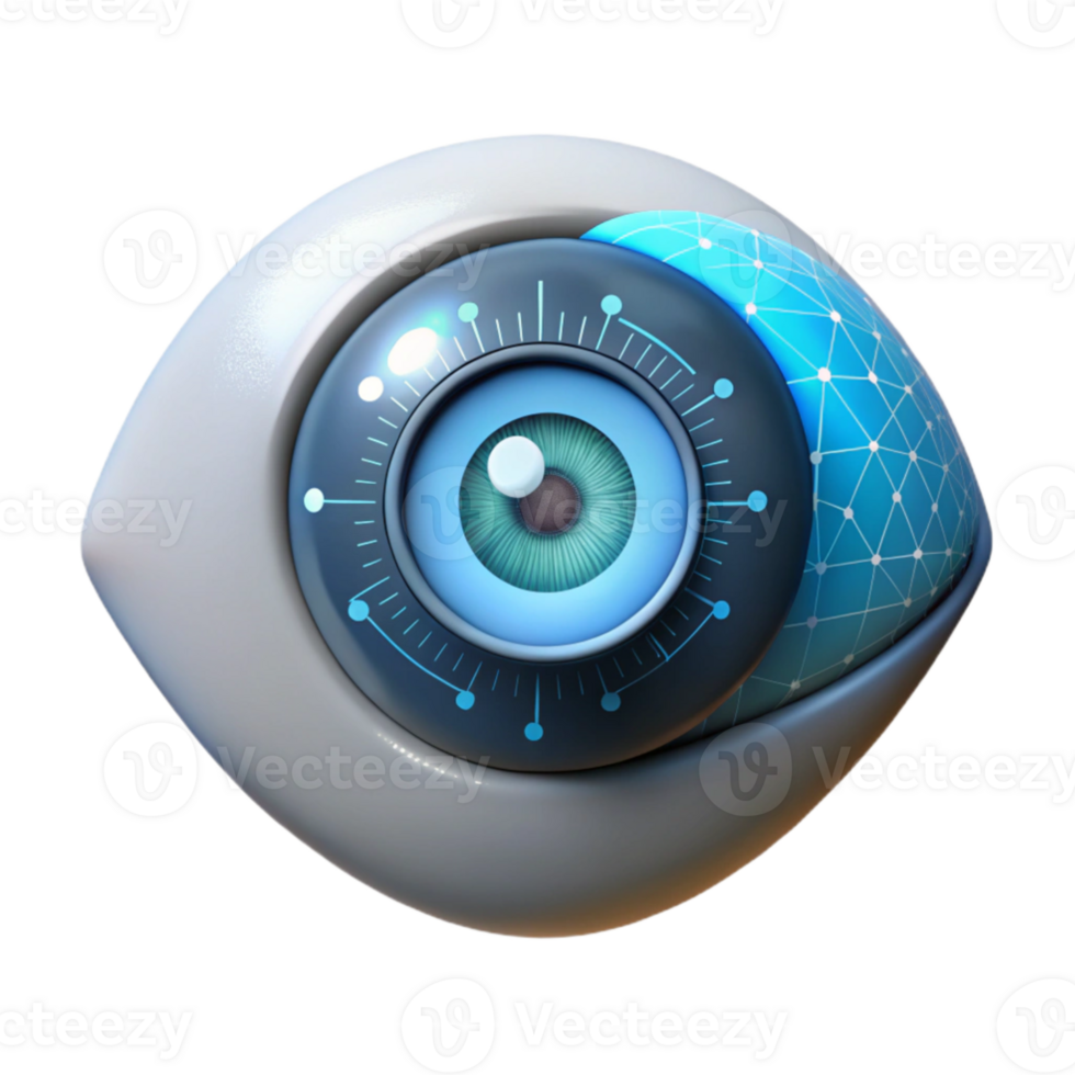 beautiful traditional A close up of a human eye with a HUD display overlayed, data streams and graphs visible, illuminated by a sharp, white light. Cyberpunk style premium png