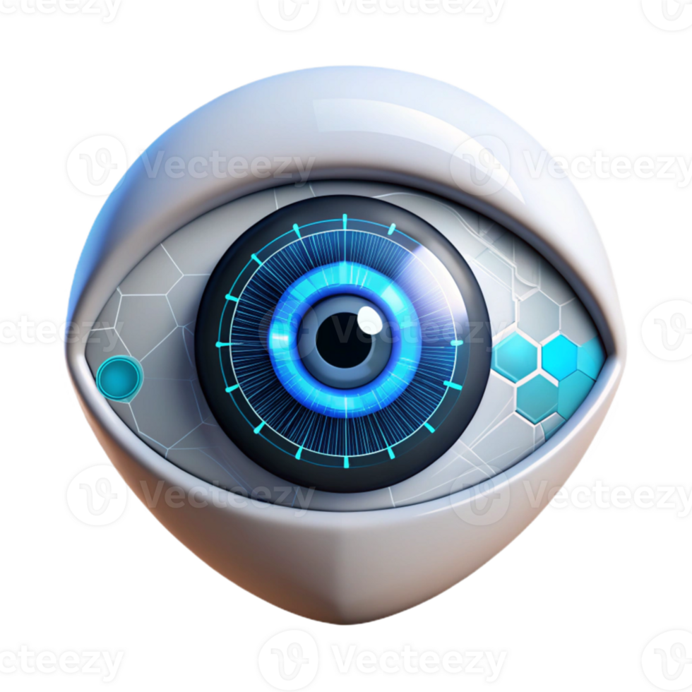 extraordinary modern A close up of a human eye with a HUD display overlayed, data streams and graphs visible, illuminated by a sharp, white light. Cyberpunk style genuine png