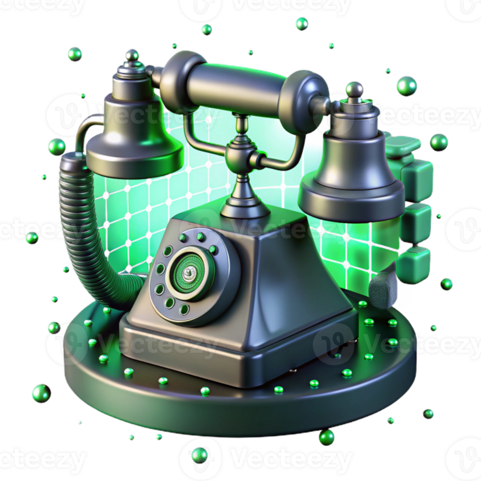 beautiful creative An antique telephone floating in a digital void, surrounded by glitching static and binary code, illuminated by a flickering, green light. Glitch art style exclusive png