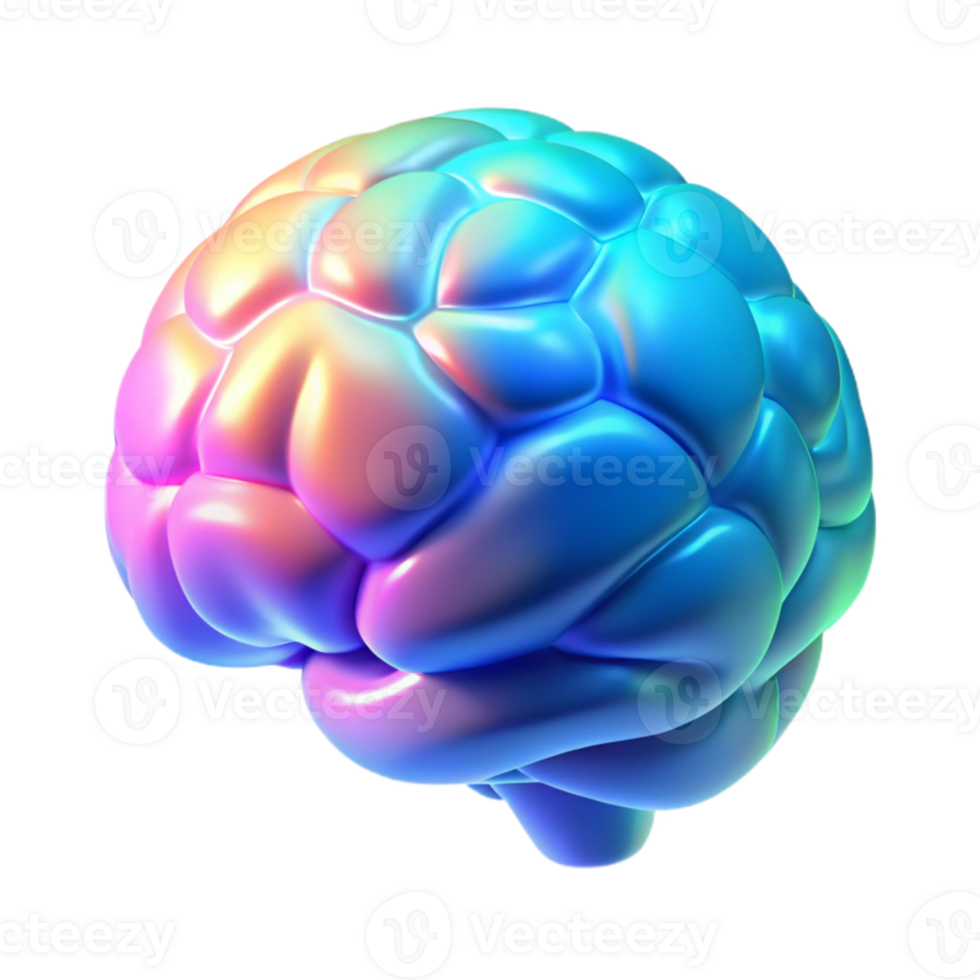 serene rustic A holographic projection of a human brain, rotating slowly, different areas lighting up in different colors, illuminated by a soft, blue light. Scientific visualization style premium png