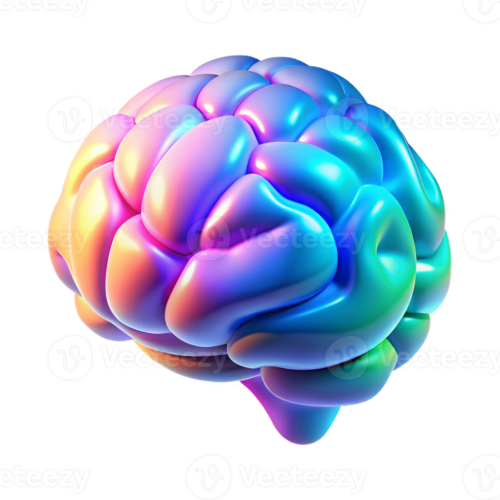 vibrant classic A holographic projection of a human brain, rotating slowly, different areas lighting up in different colors, illuminated by a soft, blue light.... png
