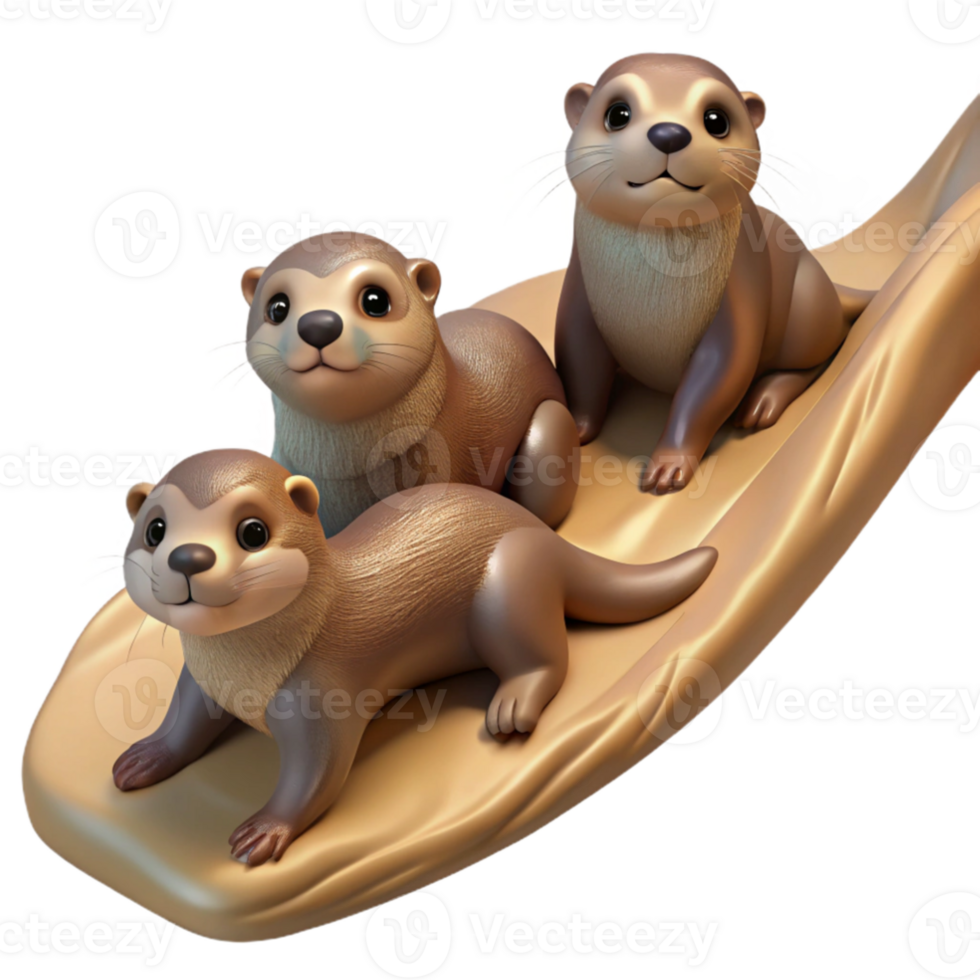 beautiful minimalist A family of playful river otters sliding down a muddy bank, dappled sunlight filtering through the trees, painted in an impressionistic style exclusive png