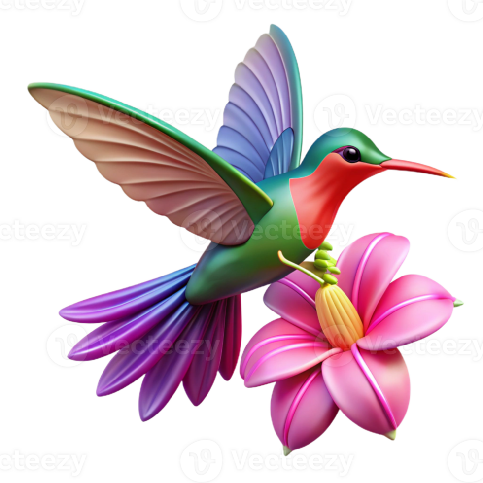 magnificent artistic A hummingbird hovering over a vibrant fuchsia flower, wings a blur of motion, depicted in a vibrant Art Nouveau style 4K png