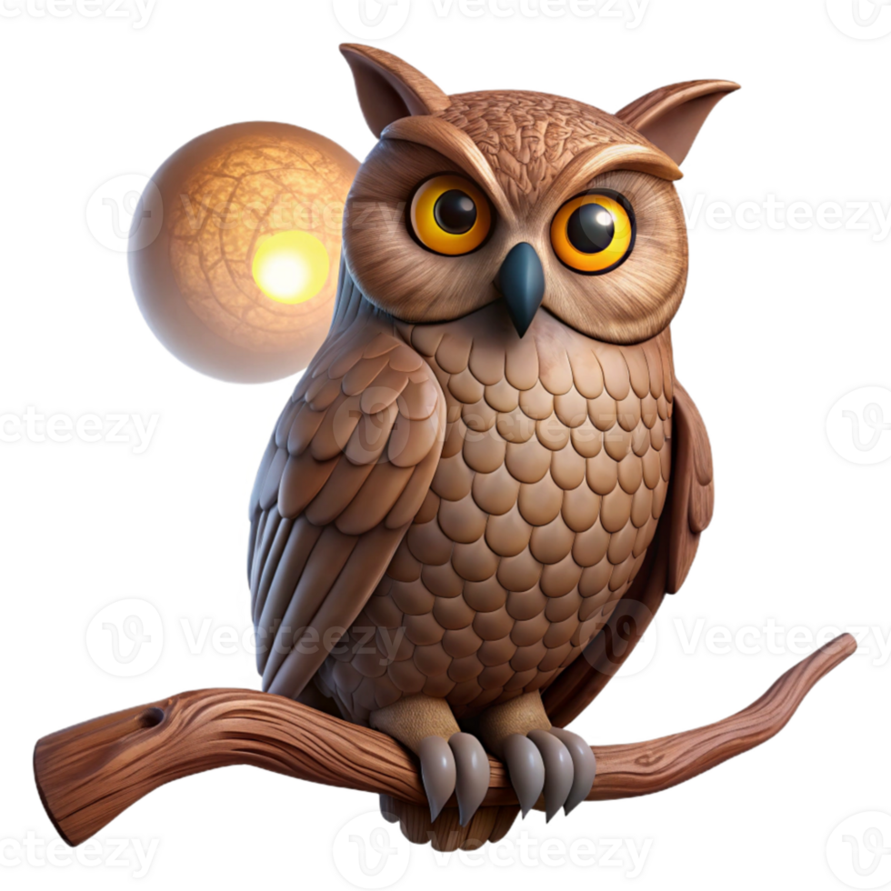 serene abstract A wise old owl perched on a gnarled branch, its eyes glowing in the moonlight, rendered in a detailed, realistic pencil sketch style premium png