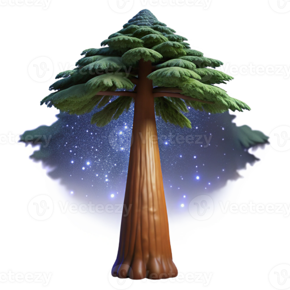 vibrant traditional A giant sequoia tree, reaching towards a starry night sky, illuminated by the soft glow of the Milky Way, painting style detailed png