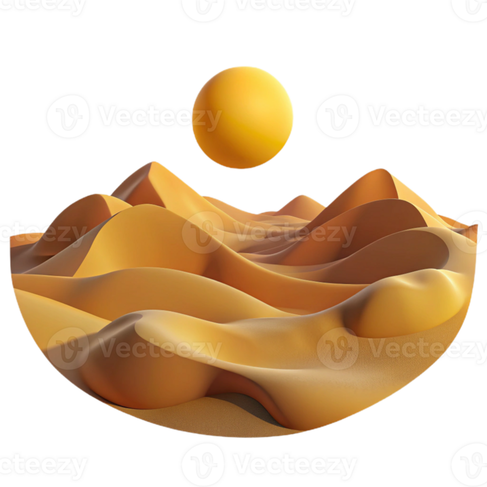 extraordinary classic A desert landscape at noon, scorching sun, sand dunes stretching to the horizon, surreal style high resolution png