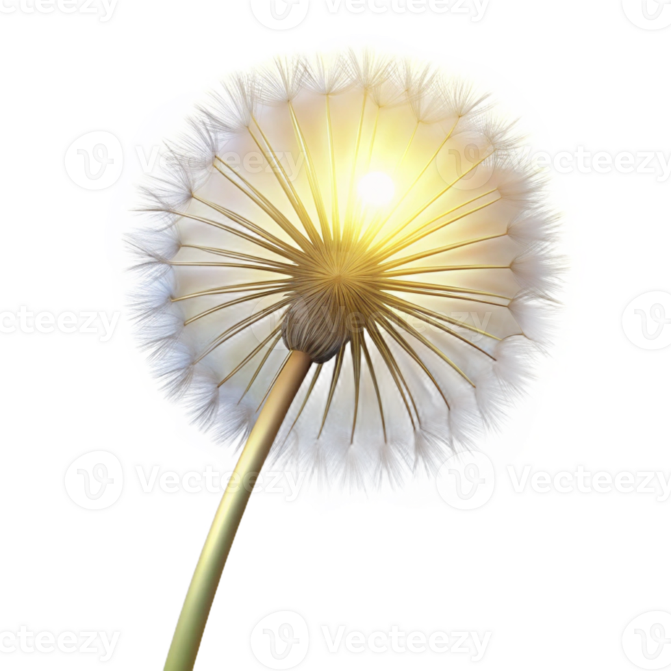 elegant creative A single dandelion seed head, backlit by a bright light, delicate and ethereal, macro photography style original png