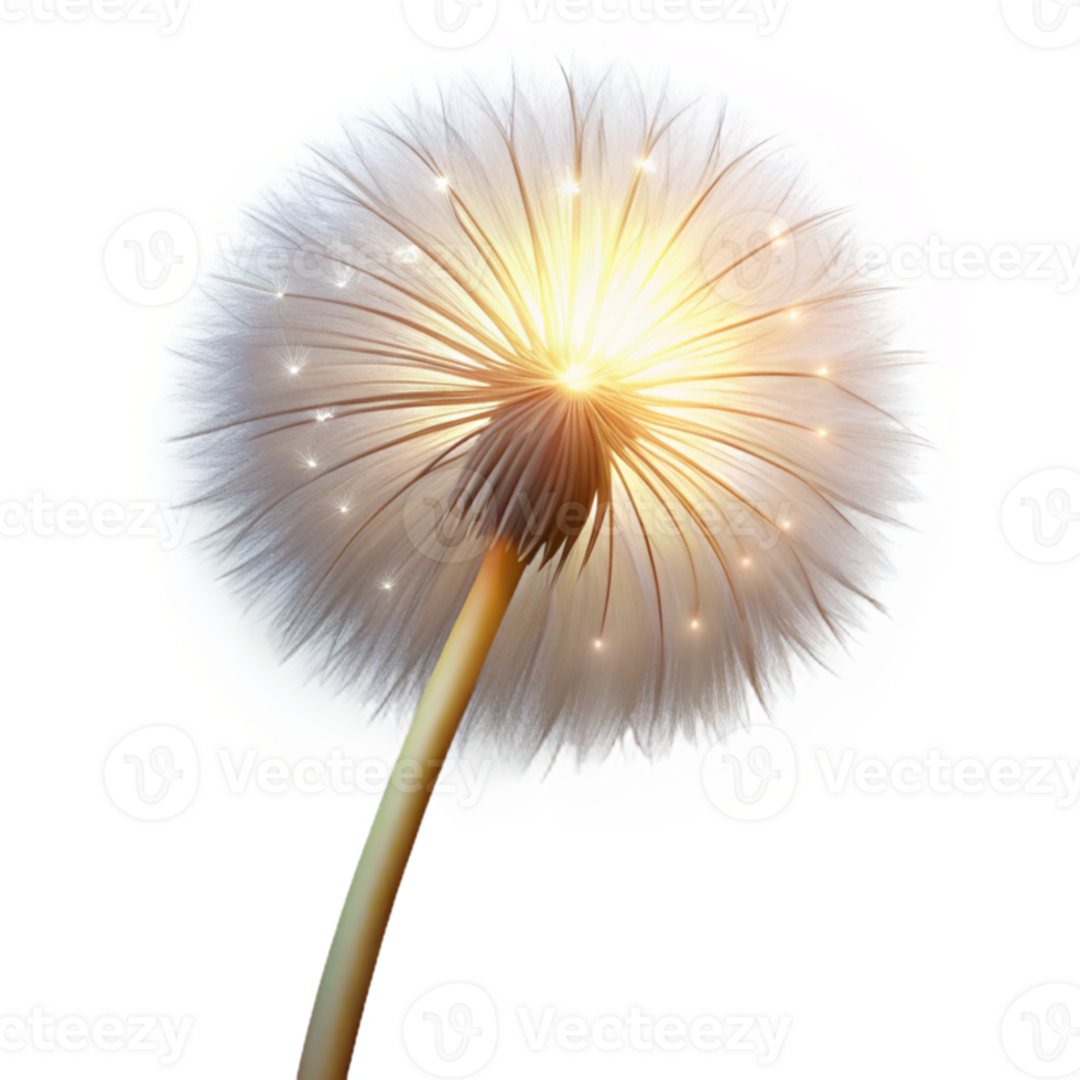 stunning contemporary A single dandelion seed head, backlit by a bright light, delicate and ethereal, macro photography style premium png