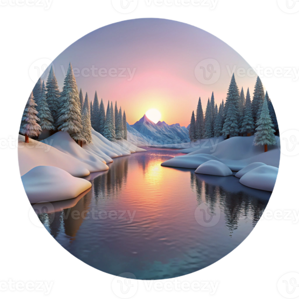 magnificent minimalist A frozen lake reflecting a winter sunset, pastel colors, serene and peaceful, landscape photography style professional png