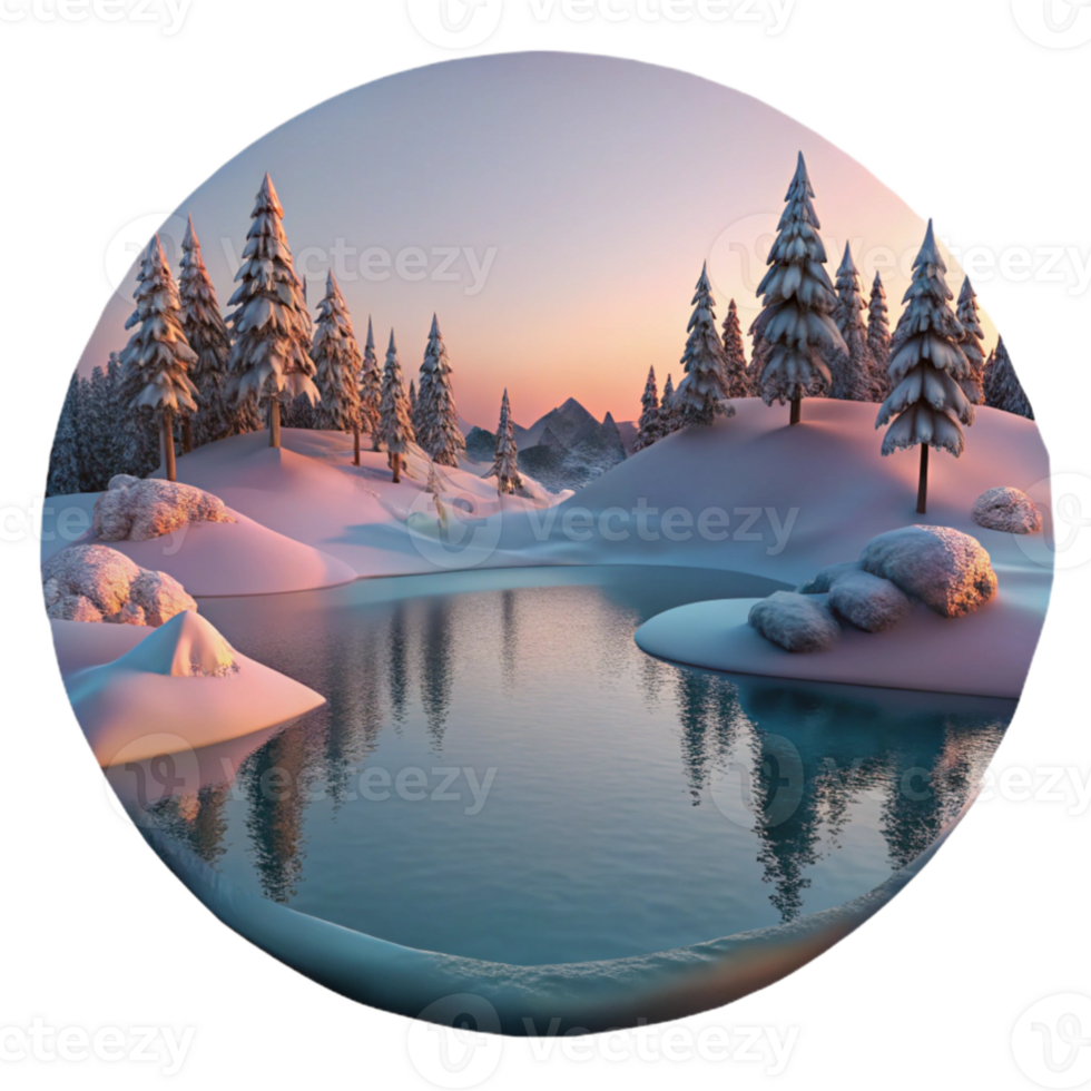 vibrant artistic A frozen lake reflecting a winter sunset, pastel colors, serene and peaceful, landscape photography style 4K png