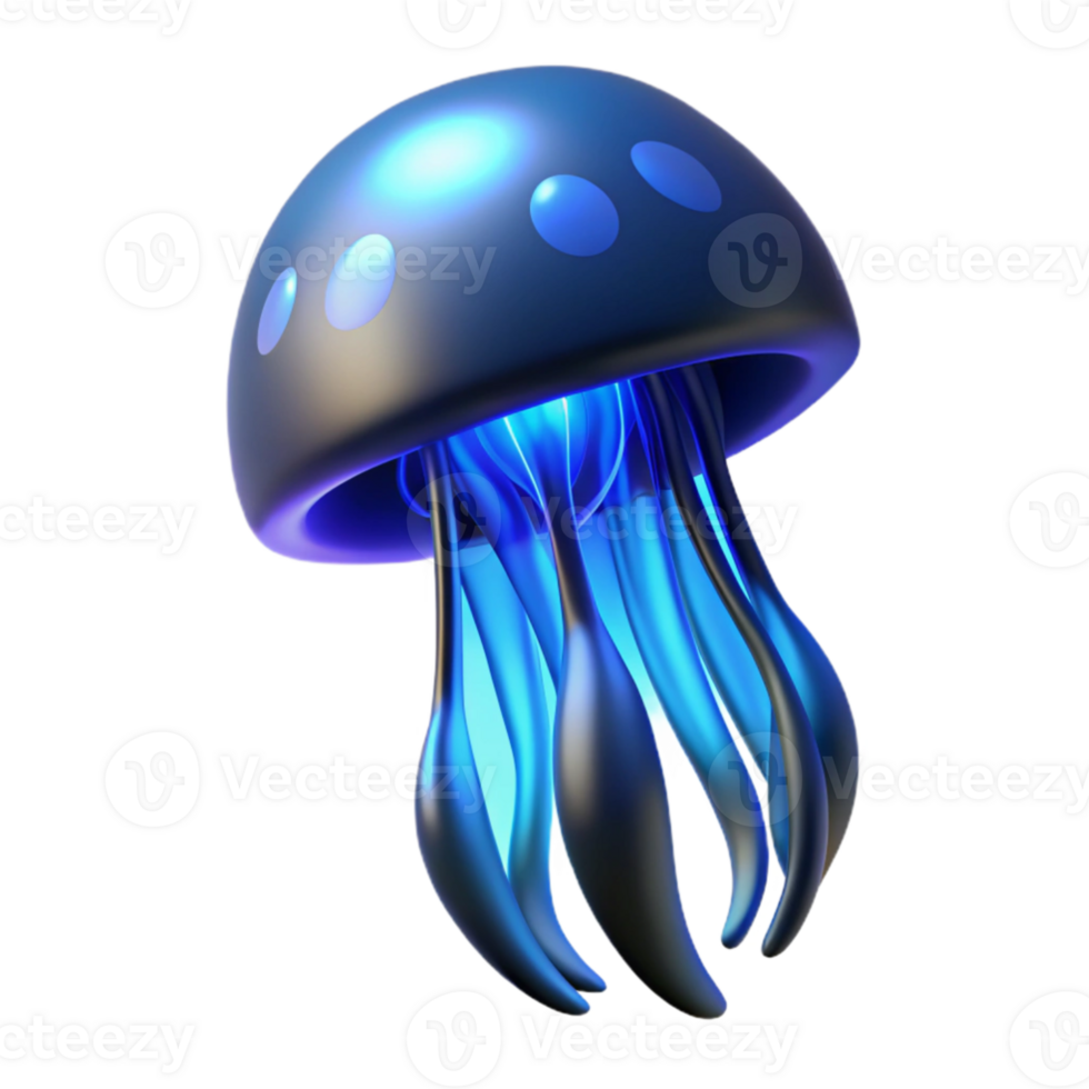 stunning artistic A single, bioluminescent jellyfish floating in a dark void, emitting a pulsating blue light, bioluminescence photography style high resolution png