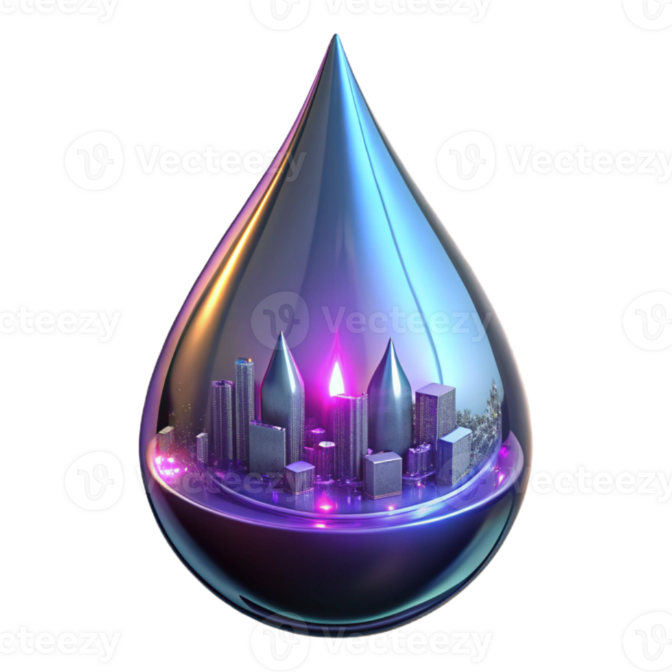 wonderful rustic A single, perfect drop of mercury reflecting distorted images of a futuristic cityscape, lit by neon signs, cyberpunk style professional png