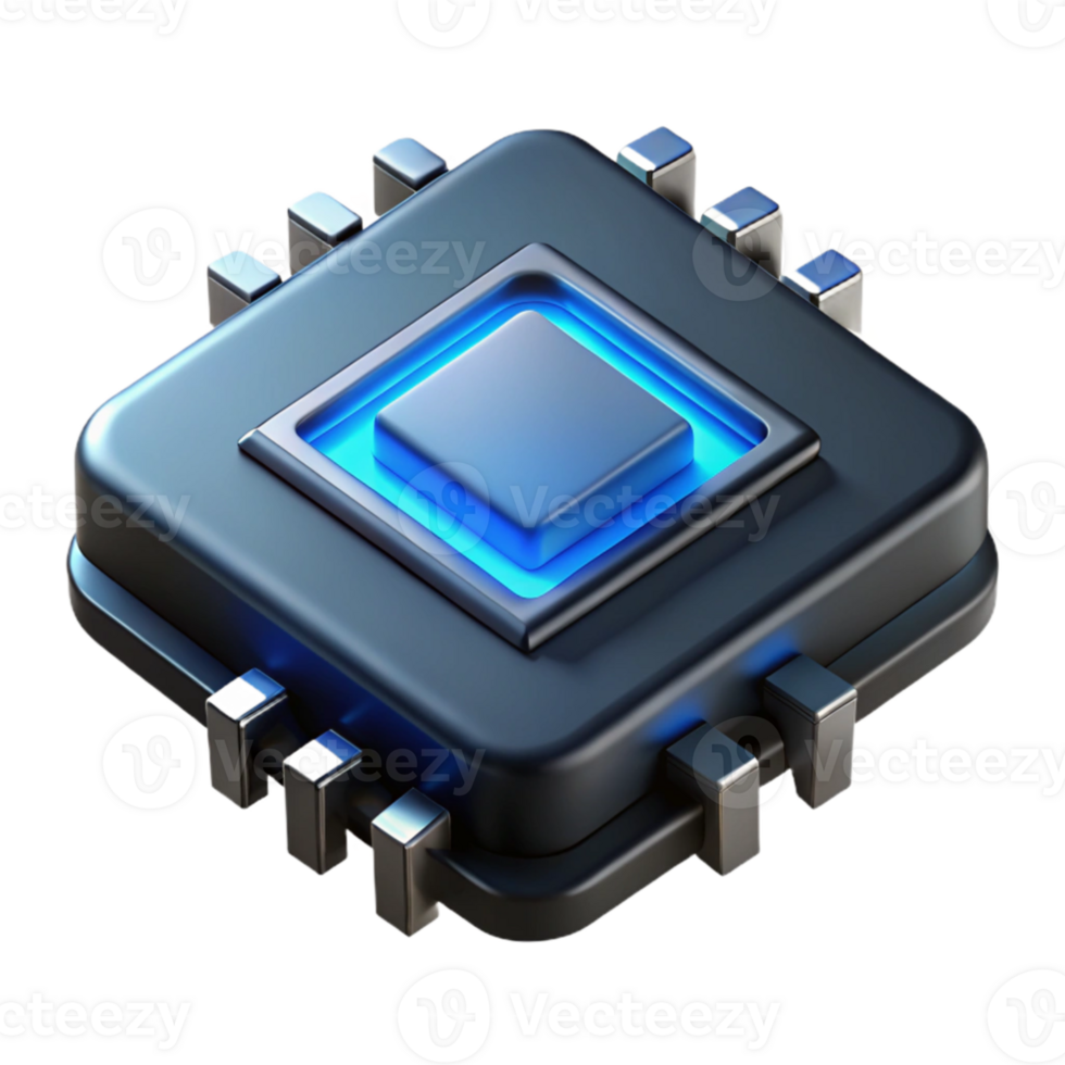 wonderful modern A single microchip floating in a dark void, intricate circuitry glowing with an inner blue light, photorealistic style 4K png