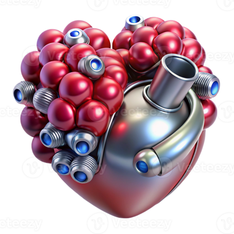 serene abstract A swarm of nanobots assembling a human heart, metallic sheen, microscopic detail, brightly lit operating room lighting, medical illustration style exclusive png