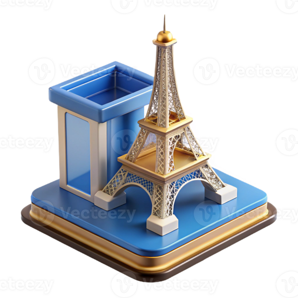 impressive minimalist A 3D printer creating a miniature replica of the Eiffel Tower, layer by layer, bright studio lighting, time lapse photography style premium png