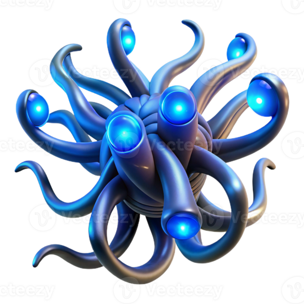 extraordinary classic Intertwined, bioluminescent tendrils of deep sea creatures, emitting pulsating blue light, in a dark, surrealist style high quality png