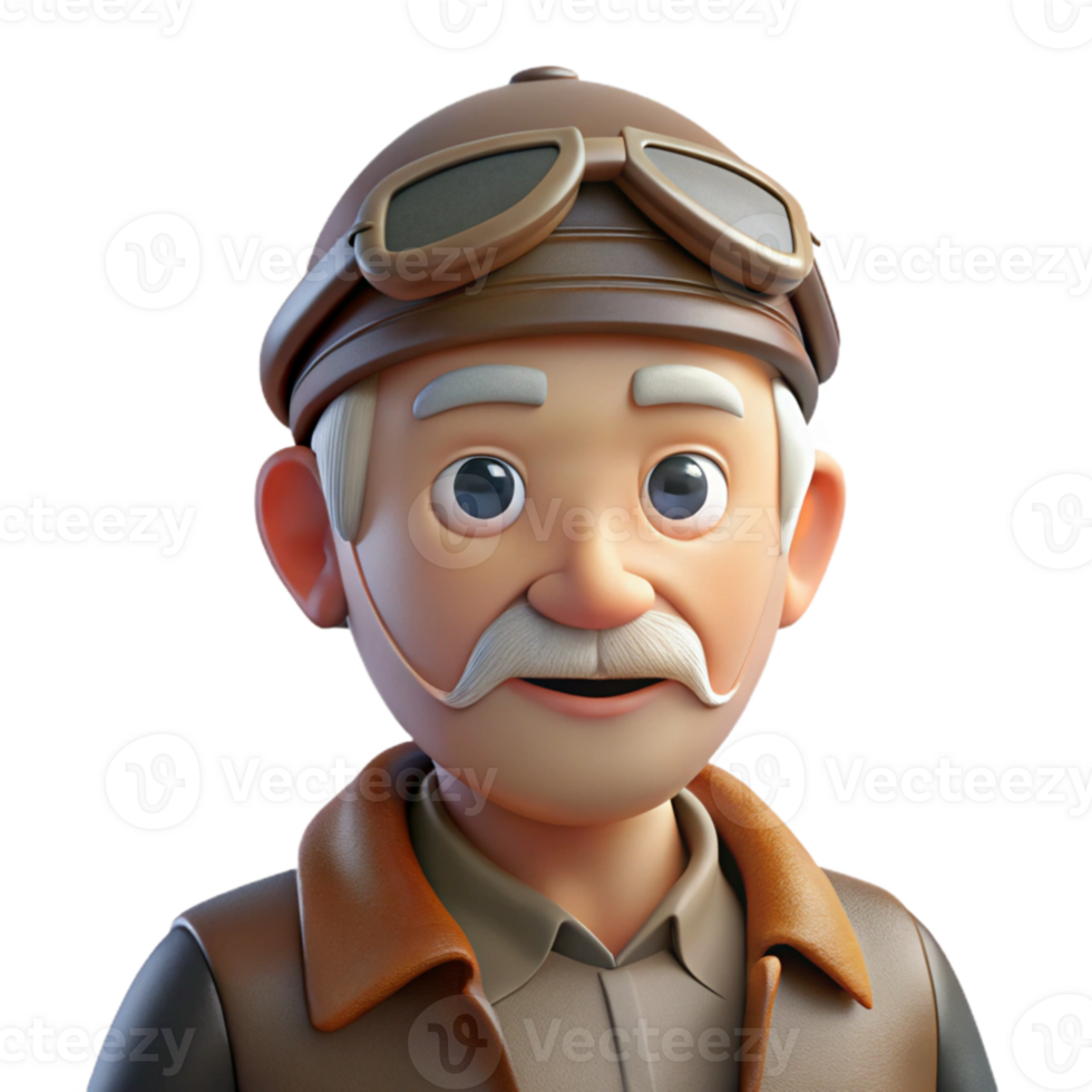 vibrant classic An elderly man with a weathered face and kind eyes, wearing a worn leather aviator cap, soft natural light, photorealistic style detailed png