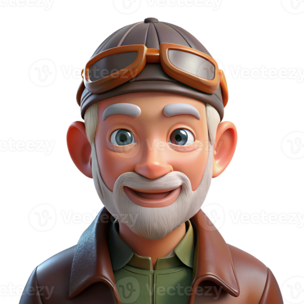 impressive artistic An elderly man with a weathered face and kind eyes, wearing a worn leather aviator cap, soft natural light, photorealistic style detailed png