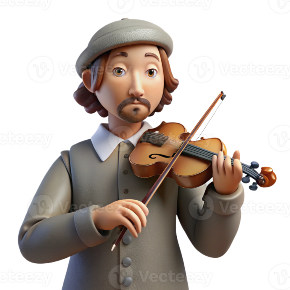 serene creative A pensive musician holding a violin, Rembrandt lighting emphasizing their hands, classical painting style detailed png