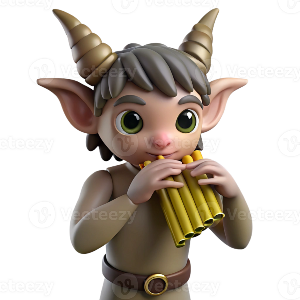 elegant abstract A mischievous satyr playing a pan flute in a sun drenched forest glade, Art Nouveau style, dappled lighting, high resolution png