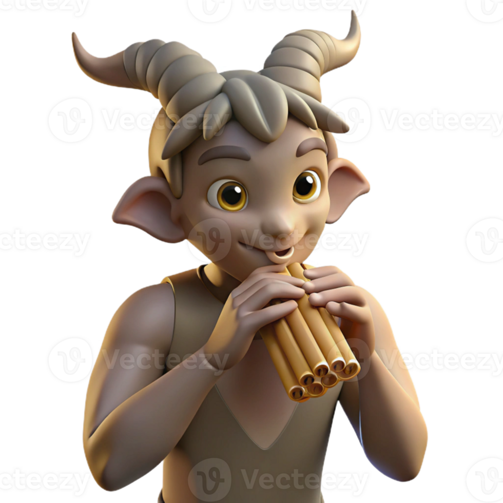 vibrant rustic A mischievous satyr playing a pan flute in a sun drenched forest glade, Art Nouveau style, dappled lighting, premium png