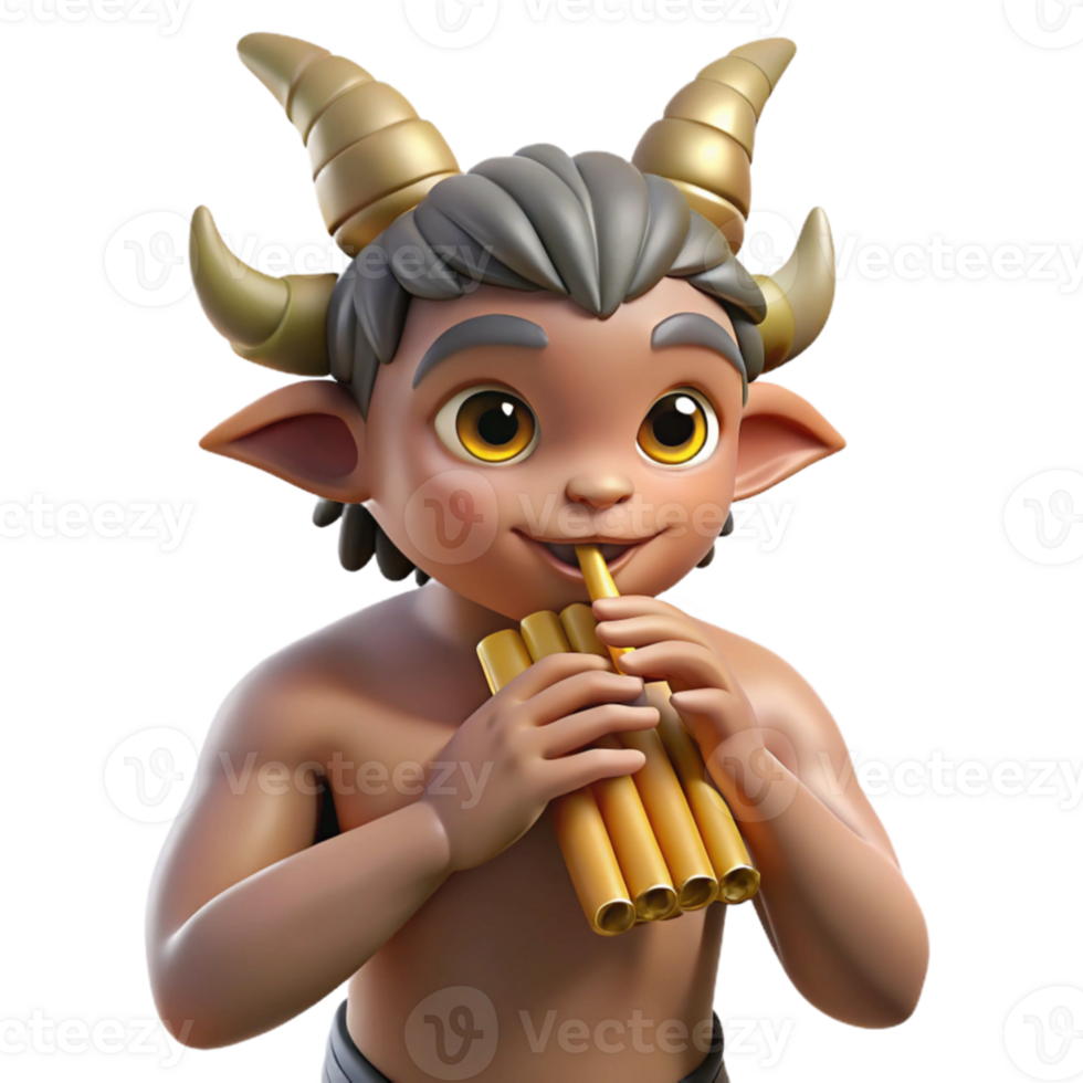 serene minimalist A mischievous satyr playing a pan flute in a sun drenched forest glade, Art Nouveau style, dappled lighting, genuine png