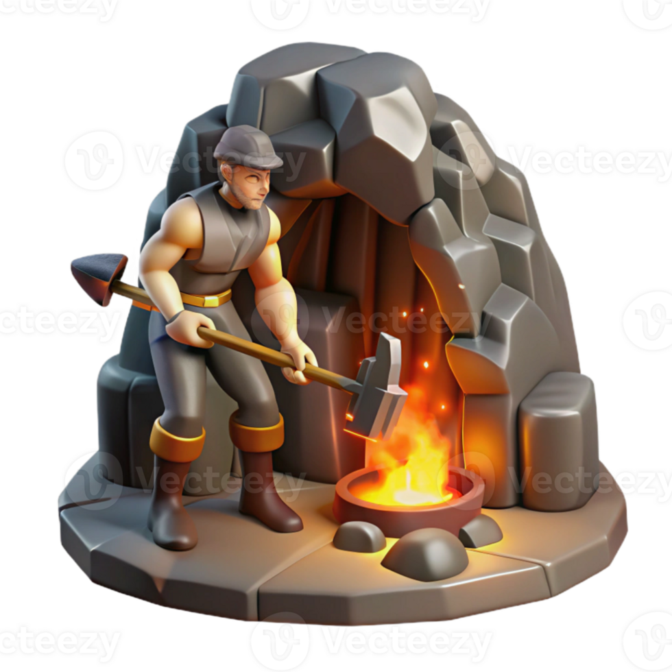 serene traditional A Cyclops forging a weapon in a volcanic cave, fiery lighting, realistic style, genuine png