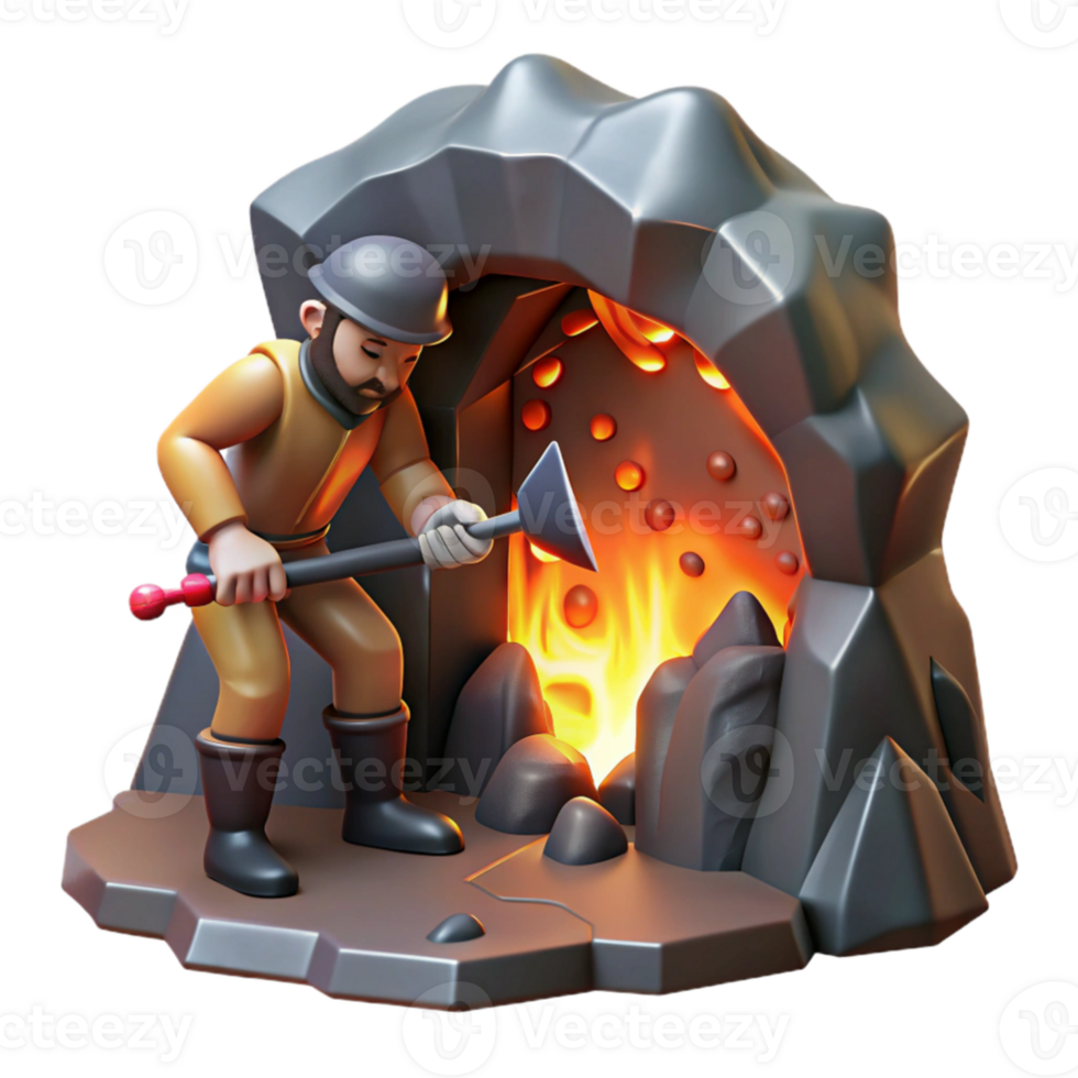elegant artistic A Cyclops forging a weapon in a volcanic cave, fiery lighting, realistic style, detailed png