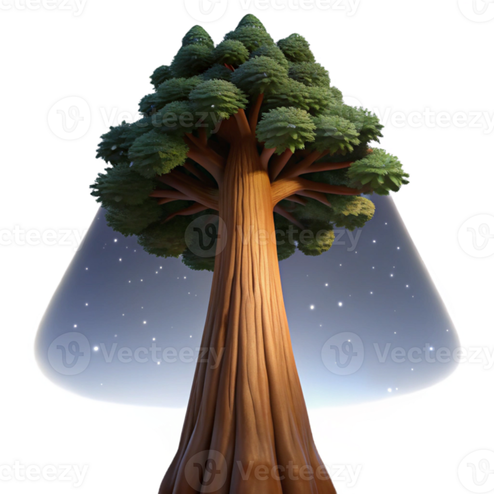 serene traditional A giant sequoia tree reaching towards a starry night sky, low angle shot, epic scale, dark and moody detailed png