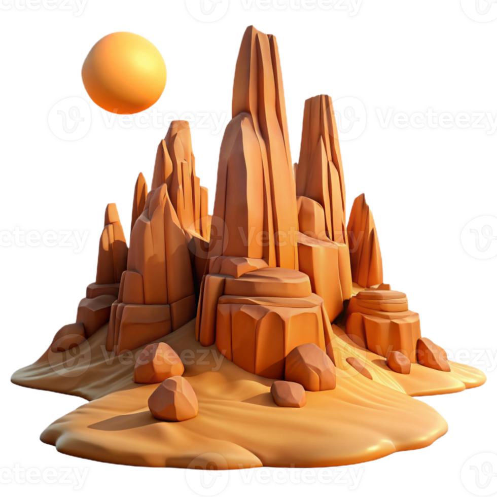 wonderful classic A desert landscape with towering sandstone formations, harsh midday sun, warm colors, photorealistic exclusive png