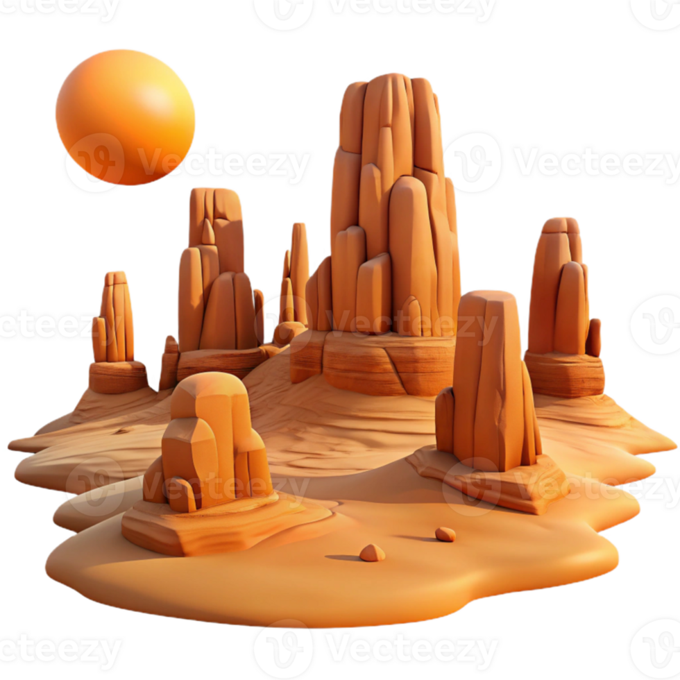 dramatic minimalist A desert landscape with towering sandstone formations, harsh midday sun, warm colors, photorealistic original png