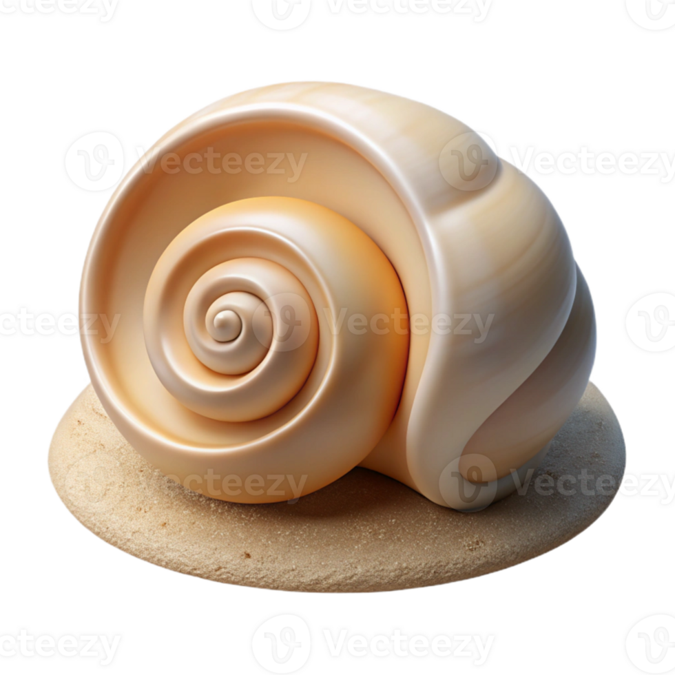 dramatic modern A spiral shell lying on white sand, soft natural light, hyperrealistic, detailed textures detailed png
