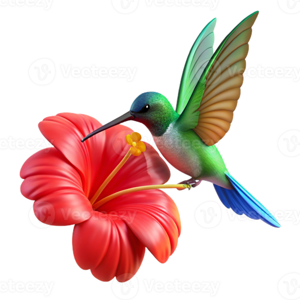 magnificent contemporary A hummingbird hovering near a bright red hibiscus flower, vibrant colors, sharp focus, dynamic motion blur exclusive png