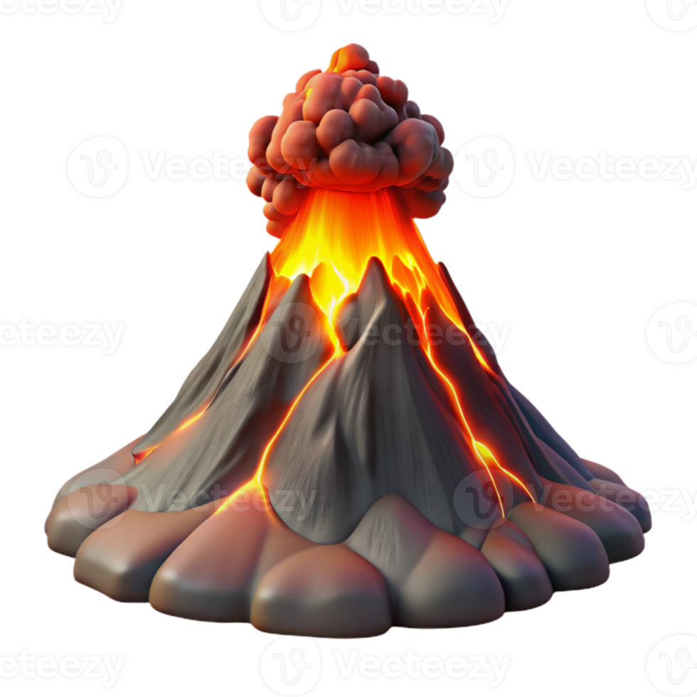 serene minimalist An erupting volcano spewing lava and ash, dramatic lighting, dark and fiery, apocalyptic high resolution png
