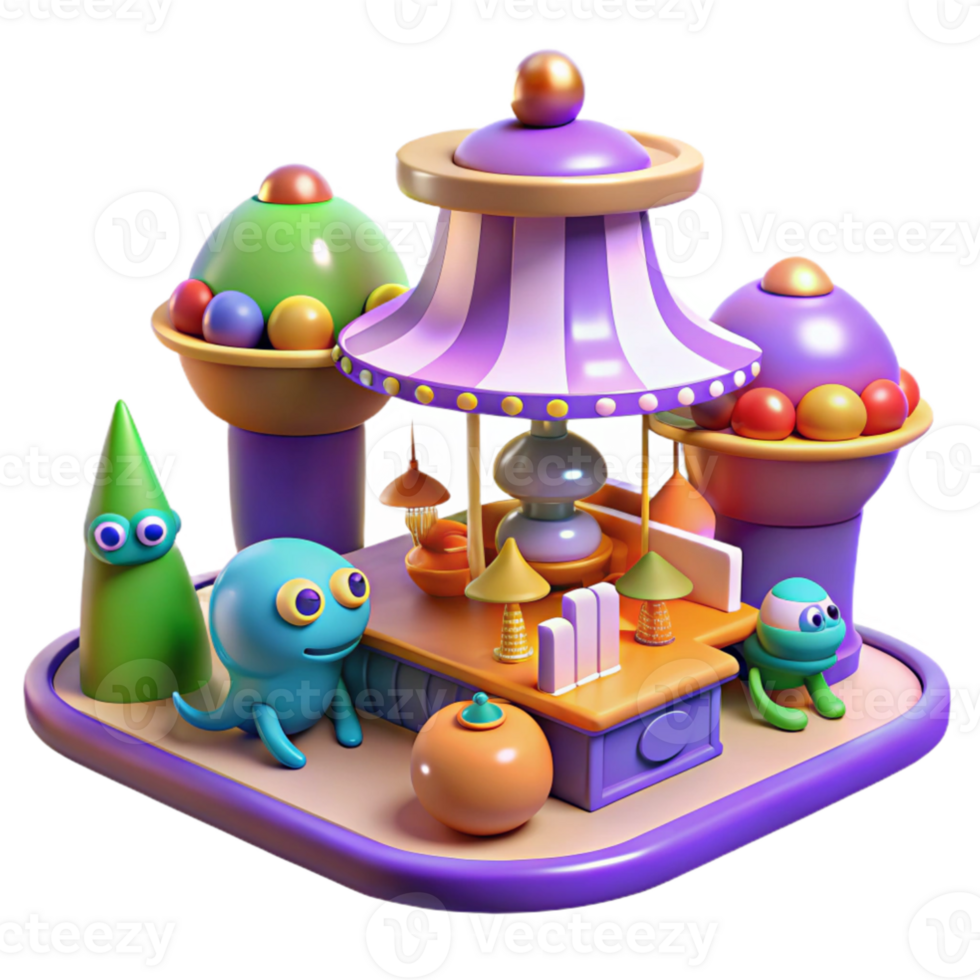 dramatic classic A vibrant, alien marketplace filled with bizarre creatures and glowing stalls, bustling with activity. Warm, inviting lighting. Cartoon style genuine png