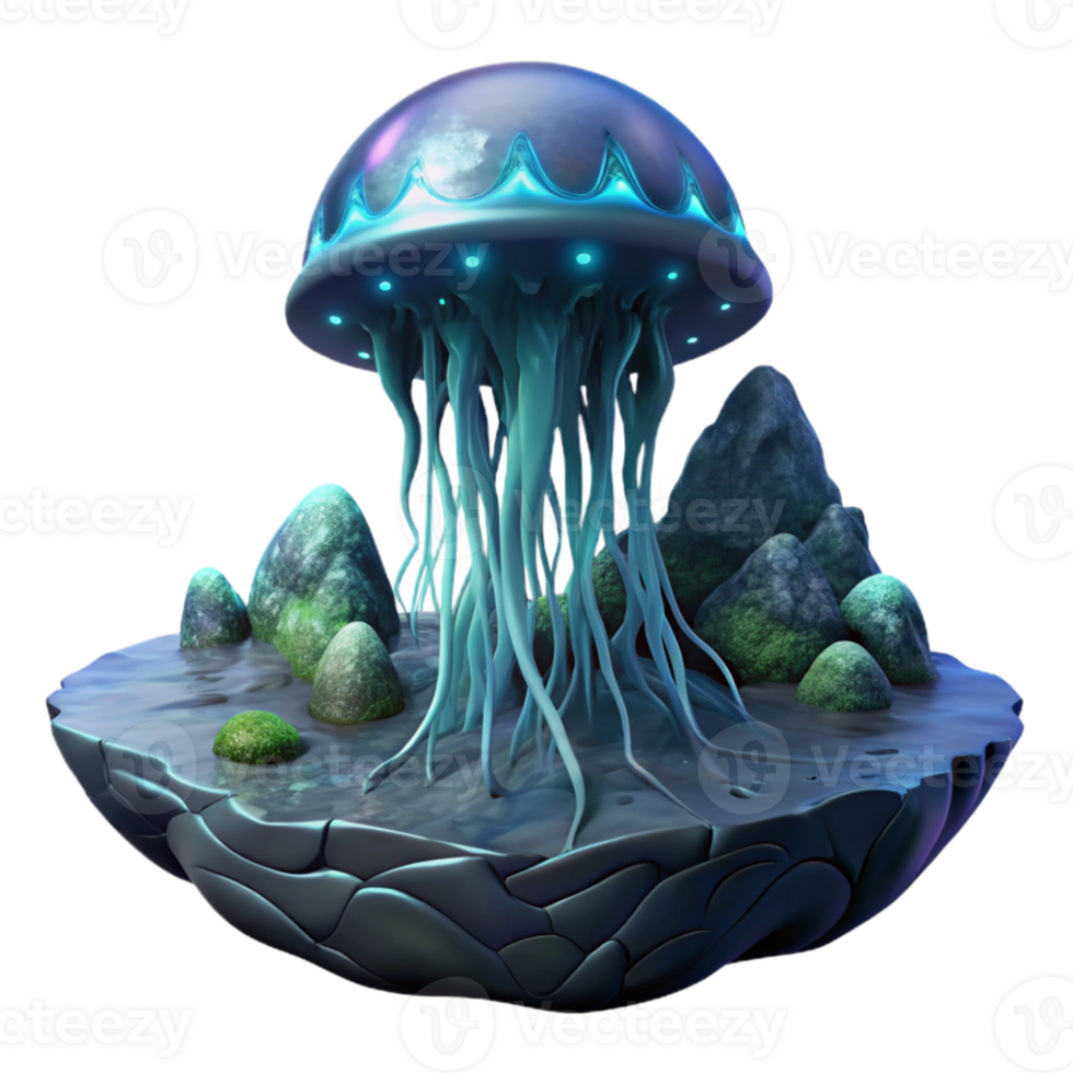 wonderful traditional A giant, bioluminescent jellyfish, drifting through the deep ocean of an alien world. Dark, mysterious lighting. Surreal style premium png