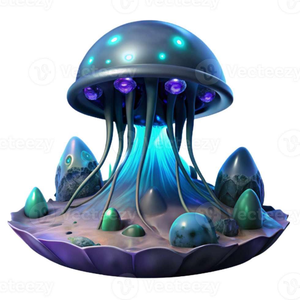 wonderful minimalist A giant, bioluminescent jellyfish, drifting through the deep ocean of an alien world. Dark, mysterious lighting. Surreal style high resolution png