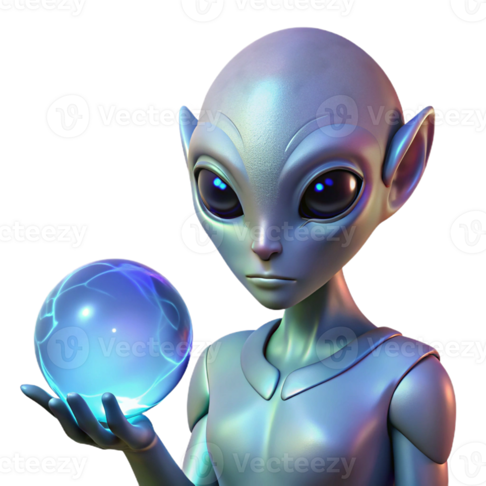 beautiful abstract A beautiful, humanoid alien with iridescent skin and large, expressive eyes, holding a glowing orb. Soft, magical lighting. Fantasy sci fi style genuine png