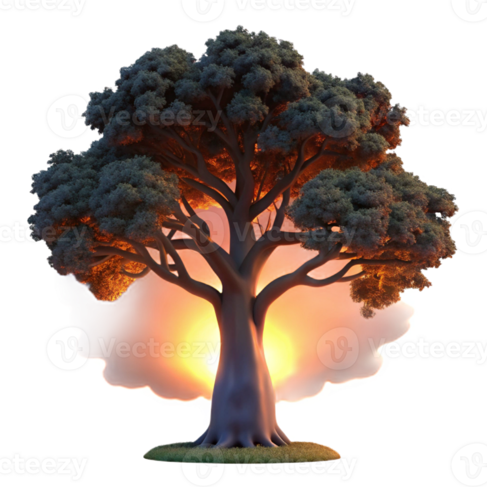 elegant abstract A lone, gnarled oak tree silhouetted against a fiery sunset, with dramatic lighting and a sense of solitude. Photorealistic, dark fantasy exclusive png