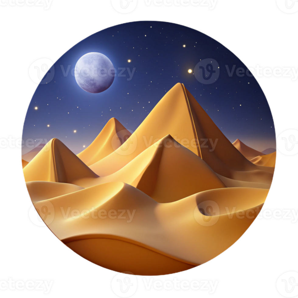 vibrant modern A vast desert landscape with towering sand dunes under a starry night sky, illuminated by the moonlight. Photorealistic, cinematic professional png