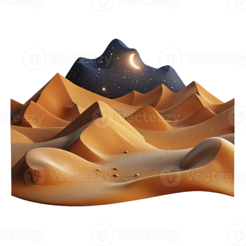 stunning rustic A vast desert landscape with towering sand dunes under a starry night sky, illuminated by the moonlight. Photorealistic, cinematic high resolution png