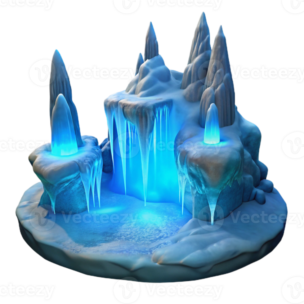 wonderful minimalist A frozen waterfall with intricate ice formations, illuminated by a cool, blue light. Photorealistic, winter landscape authentic png