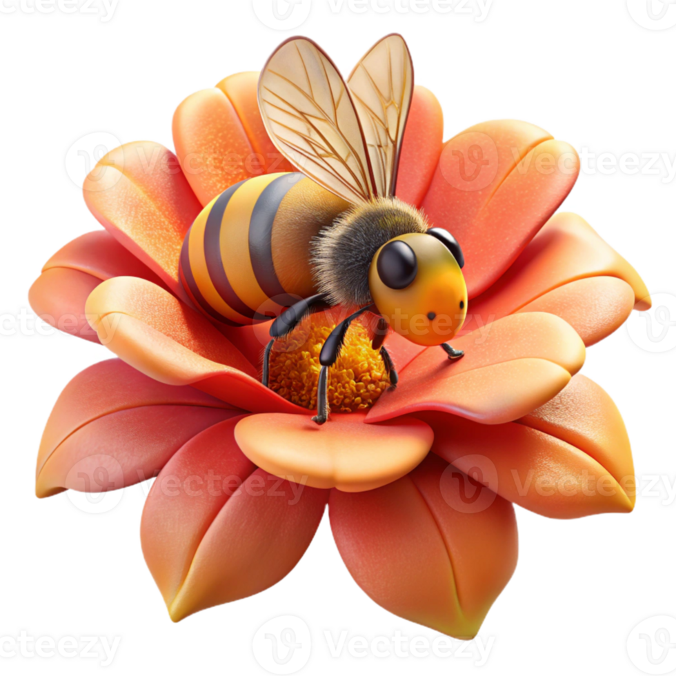 beautiful classic A close up of a bee collecting pollen from a vibrant flower, with detailed textures and warm colors. Macro photography, nature documentary style premium png