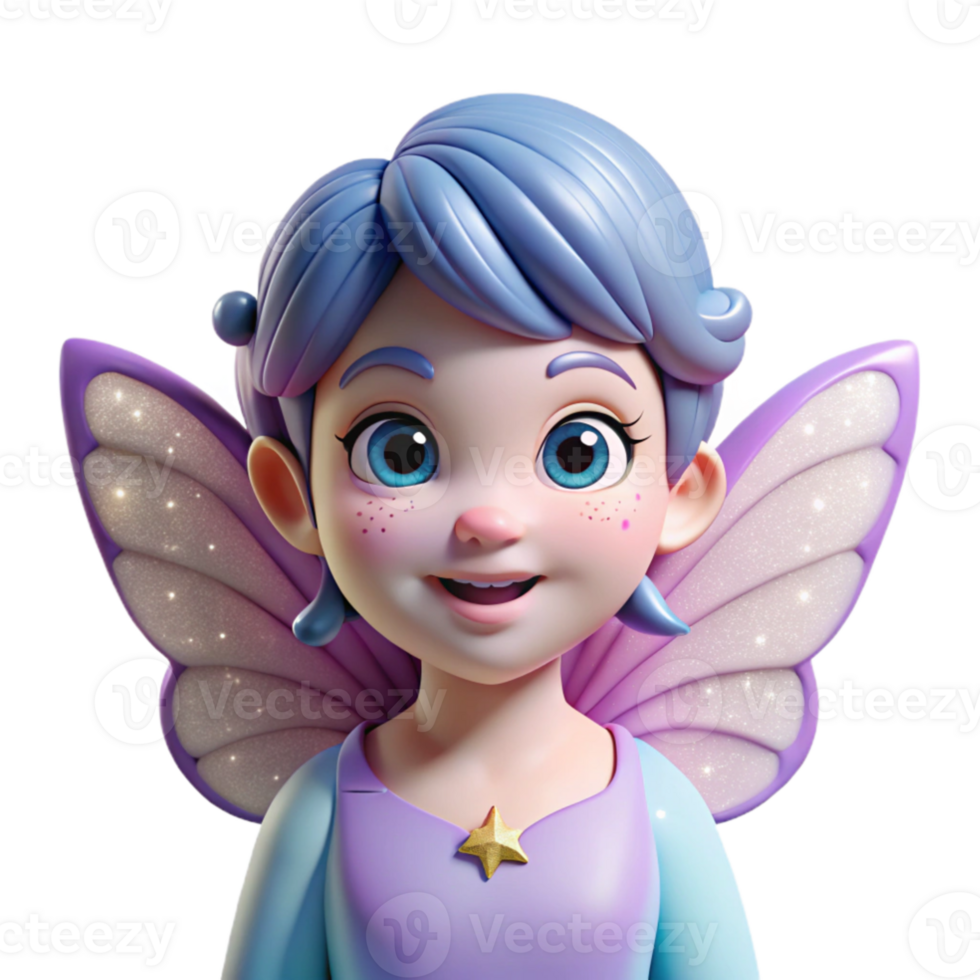 magnificent minimalist Portrait of a whimsical fairy with delicate butterfly wings, sparkling glitter, and a mischievous grin, soft pastel colors, dreamlike style professional png